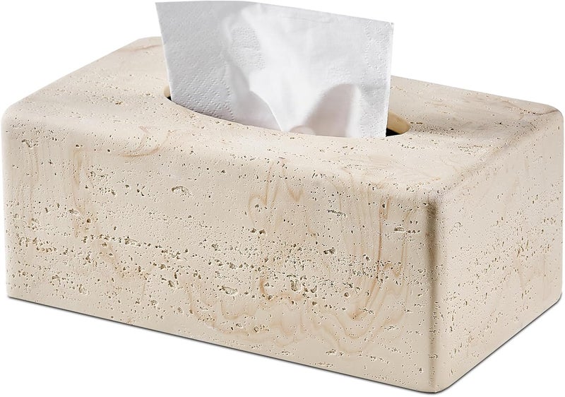 Polytree Natural Travertine Textures Tissue Box Cover Rectangular (Only Suitable for Standard Sized Tissue Box) for Decor,Resin Tissue Box for Bathroom Countertop,Bedside,Office（Made of Resin, Height of 4 in - Image 1